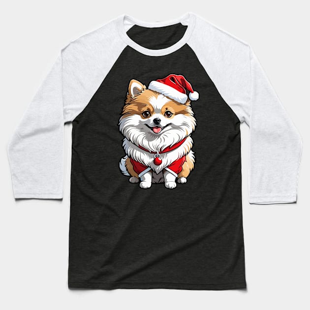 Cute pomeranian dog in santa costume Baseball T-Shirt by dmerchworld